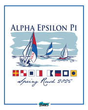alpha epsilon pi nautical rush design featuring sailboats on the water with maritime signal flags and handwritten style lettering