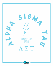 Alpha Sigma Tau fraternity logo with a lightning bolt on a white background