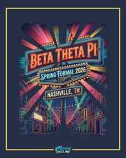 Neon-style poster for Beta Theta Pi Spring Formal 2026 in Nashville, TN with colorful text and cityscape design.