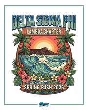 Delta Sigma Phi Lambda Chapter spring rush 2026 poster with tropical design