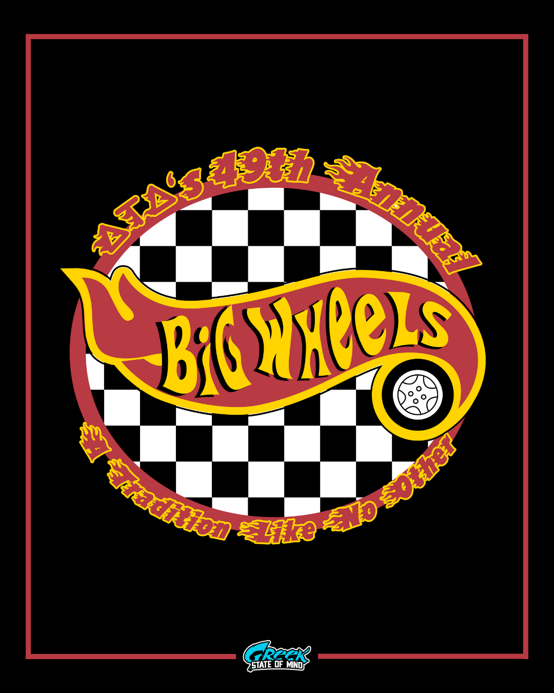 Big Wheels logo with checkered pattern and text on a black background