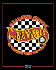 Big Wheels logo with checkered pattern and text on a black background