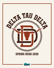 Delta Tau Delta logo with 'Spring Rush 2026' text on a beige background