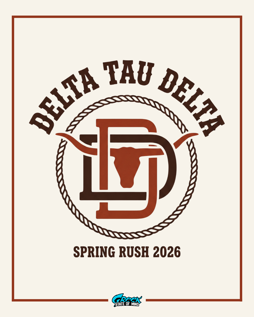 Delta Tau Delta logo with 'Spring Rush 2026' text on a beige background