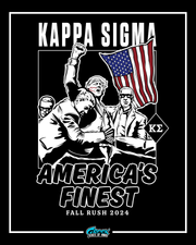 kappa sigma patriotic rush shirt design featuring illustrated american flag and bold brotherhood imagery in black and white graphic style