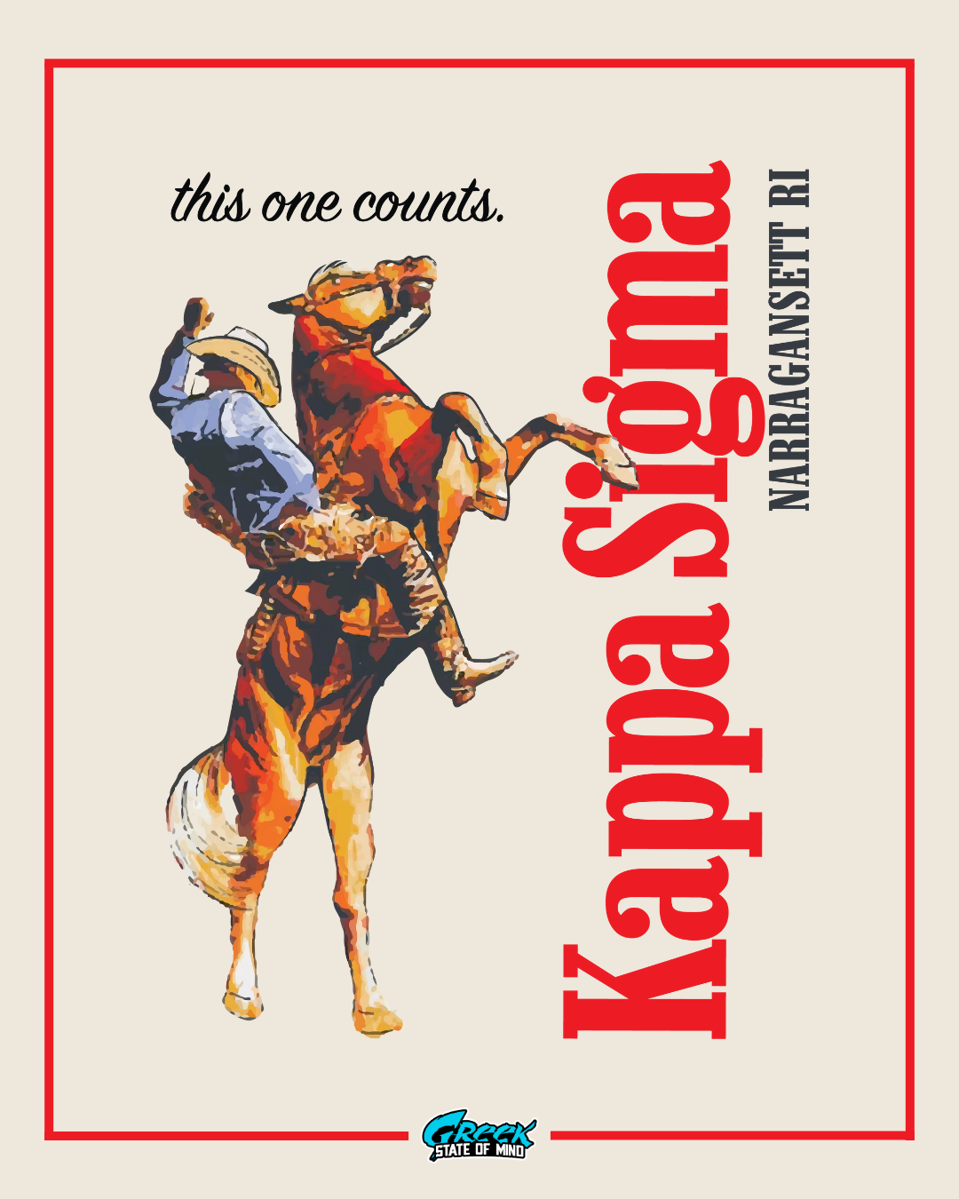 Kappa Sigma fraternity poster with a rider on a bucking horse and text.