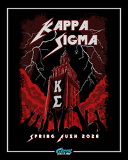 Kappa Sigma poster with a tower and lightning effects on a black background