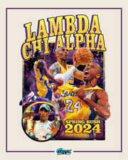 Promotional poster for Lambda Chi Alpha fraternity with basketball theme and text 'Spring Rush 2024'.