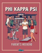 phi kappa psi parents weekend design with students grilling, playing cornhole, and standing in front of the fraternity house