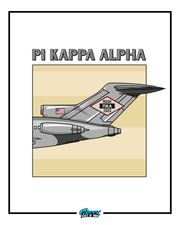 Airplane with Pi Kappa Alpha logo on a beige background