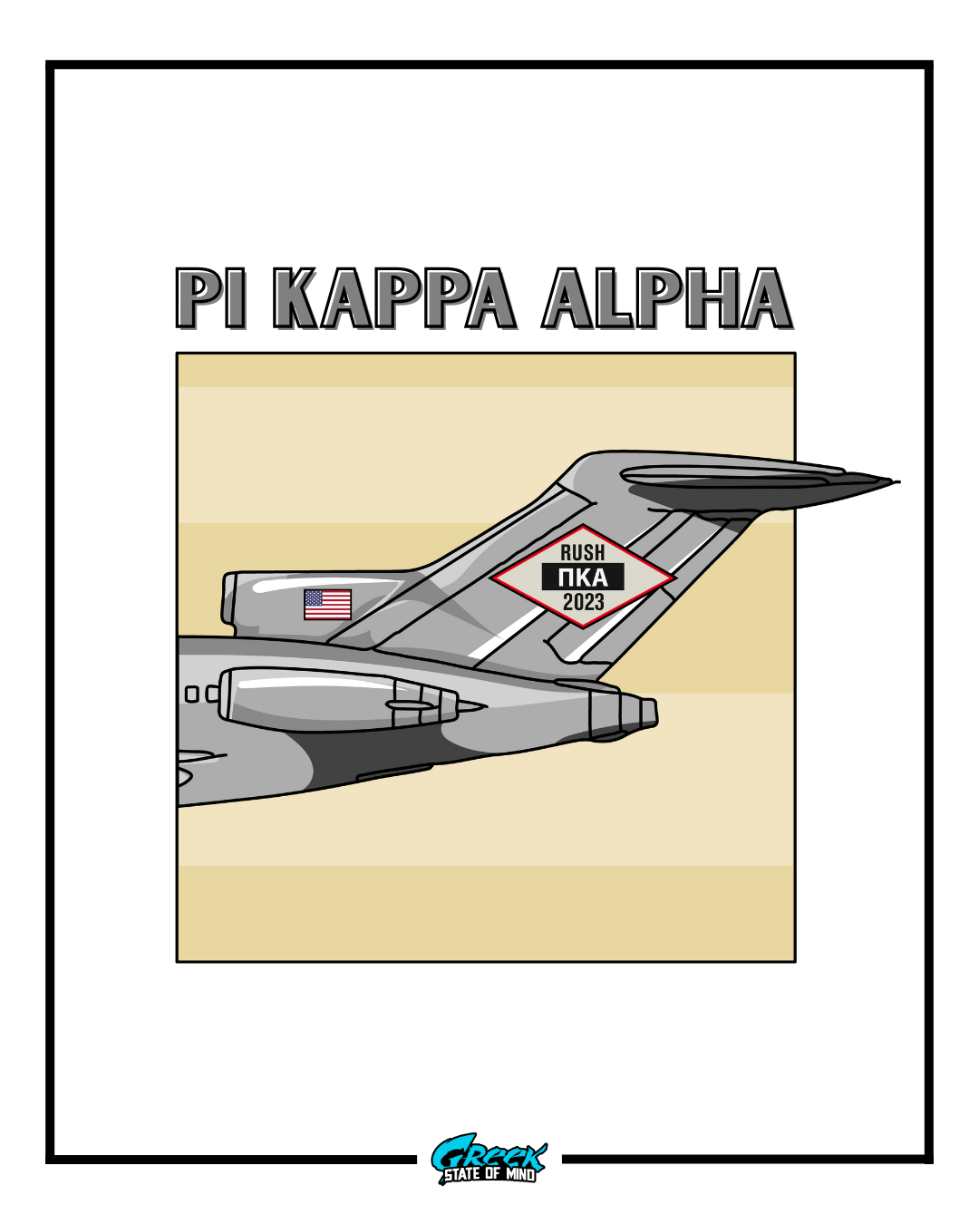 Airplane with Pi Kappa Alpha logo on a beige background