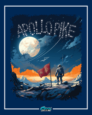 pi kappa alpha astronaut artwork featuring a pike flag on an alien landscape with a glowing moon and apollo pike written in stars across the sky