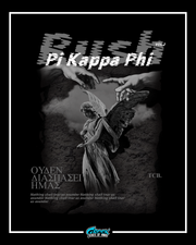 pi kappa phi rush design featuring a grayscale classical angel statue and glitch styled text with dramatic stone textures