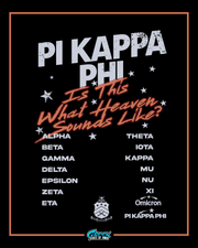 Pi Kappa Phi fraternity poster with text and symbols on a black background