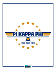 Pi Kappa Phi logo with stars and 'Fall Rush 2022' text on a white background