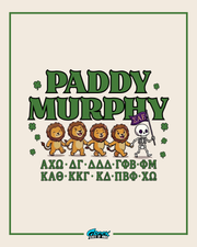 Poster with 'Paddy Murphy' text and cartoon lions on a beige background