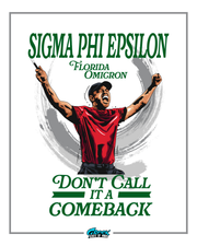 Sigma Phi Epsilon Florida Omicron t-shirt design with a person in a red shirt and black cap, text, and logo.