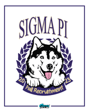 sigma pi rush design featuring a detailed husky dog mascot surrounded by laurel leaves and bold fraternity lettering