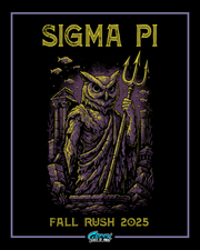 sigma pi fantasy owl warrior holding a trident standing in ancient underwater ruins with fish and stone pillars