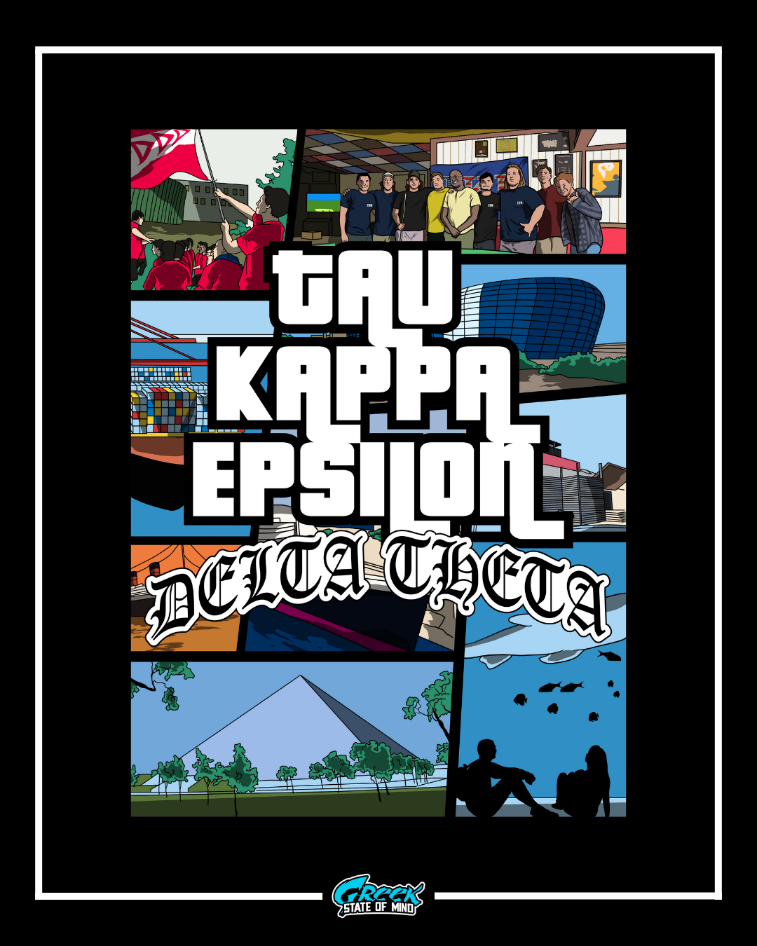 D139 – Tau Kappa Epsilon Delta Theta Campus Comic Panels Shirt Design