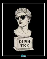 tau kappa epsilon rush design featuring a classical bust statue wearing sunglasses with rush tke text on the pedestal