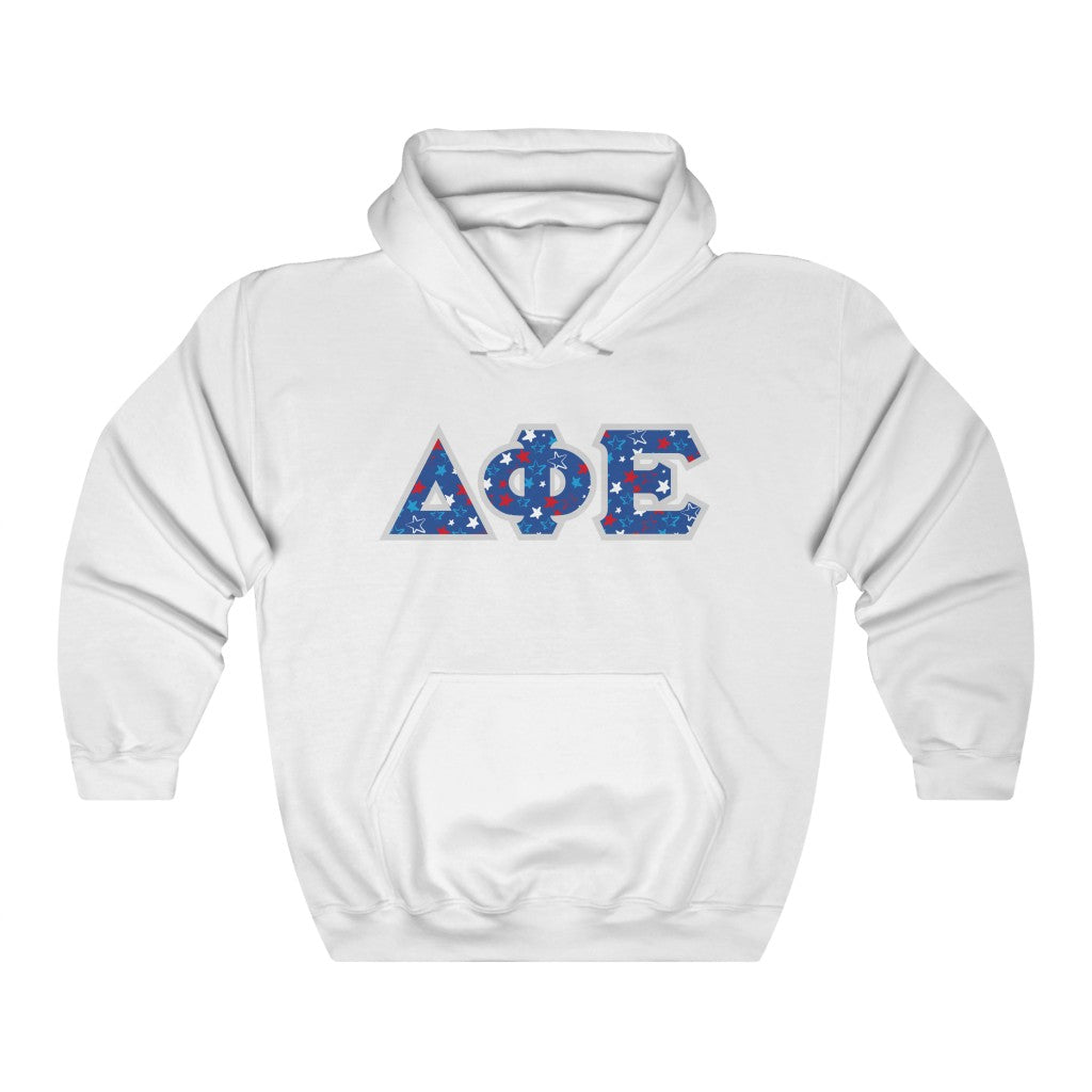 Delta Phi Epsilon Printed Letters | USA Stars Hoodie