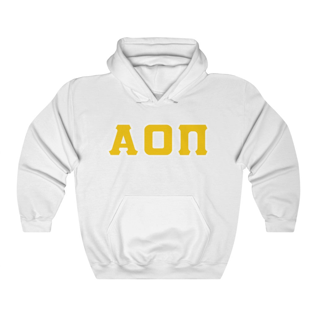 Alpha Omicron Pi Printed Letters | Yellow with White Border Hoodie