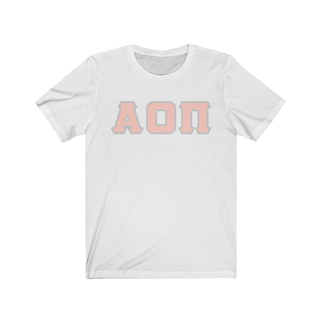 Alpha Omicron Pi Printed Letters | Peach with Grey Border T-Shirt