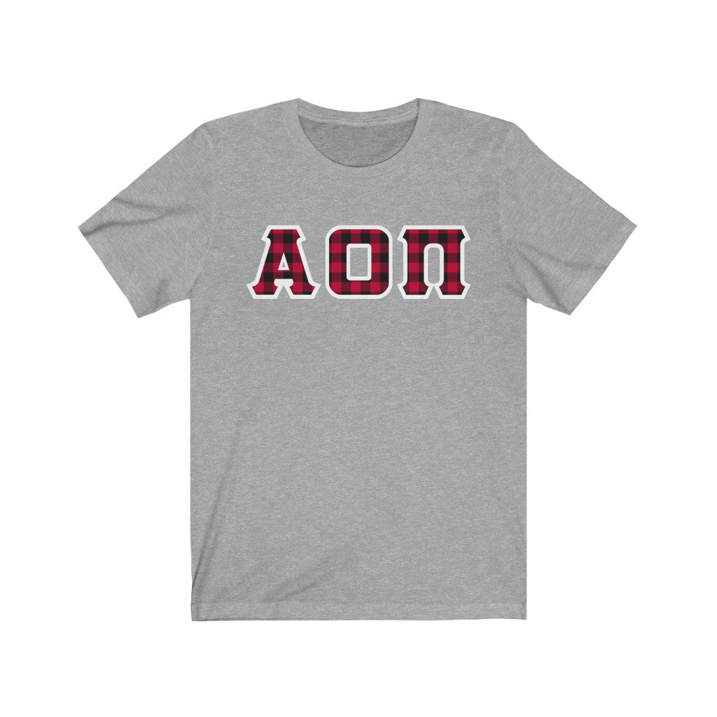 Alpha Omicron Pi Printed Letters | Buffalo Plaid T-Shirt