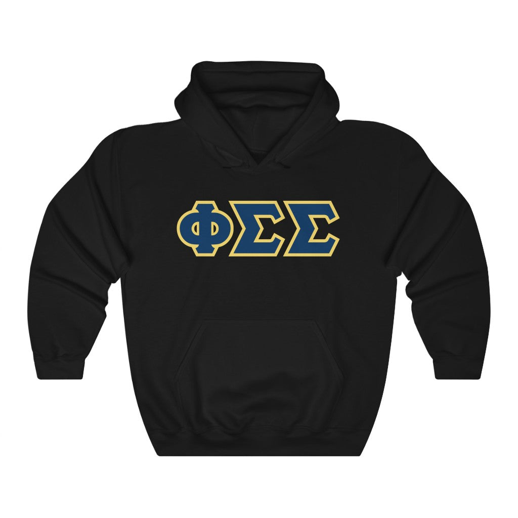Phi Sigma Sigma Printed Letters | Drk Blue & Yellow Border Hoodie