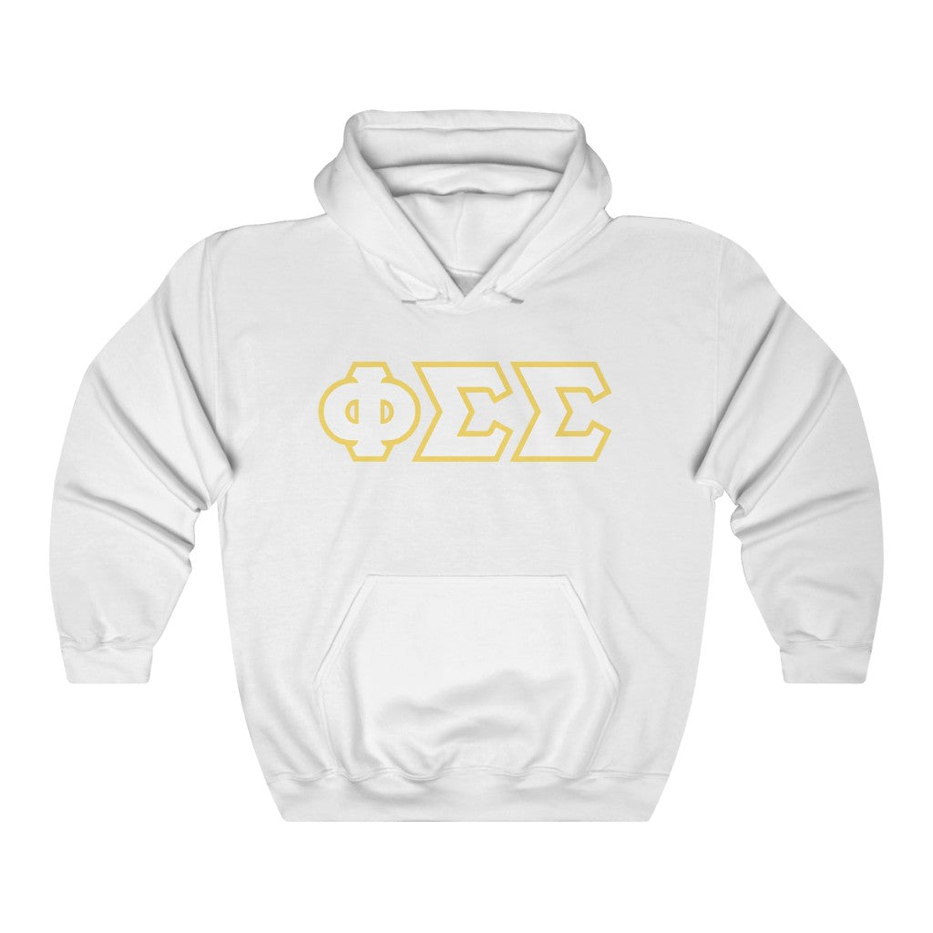 Phi Sigma Sigma Printed Letters | White with Yellow Border Hoodie