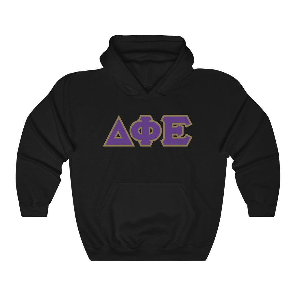 Delta Phi Epsilon Printed Letters | Purple with Gold Border Hoodie