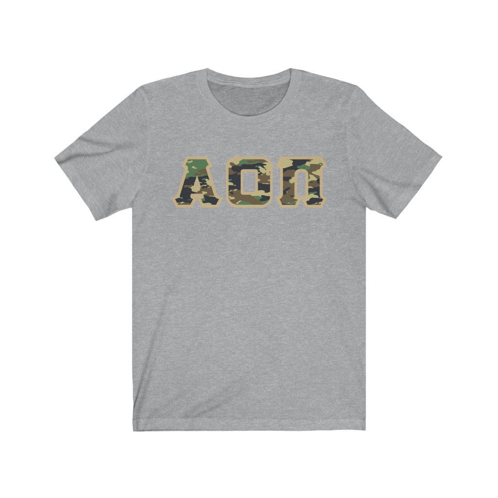 Alpha Omicron Pi Printed Letters | Camouflage T-Shirt