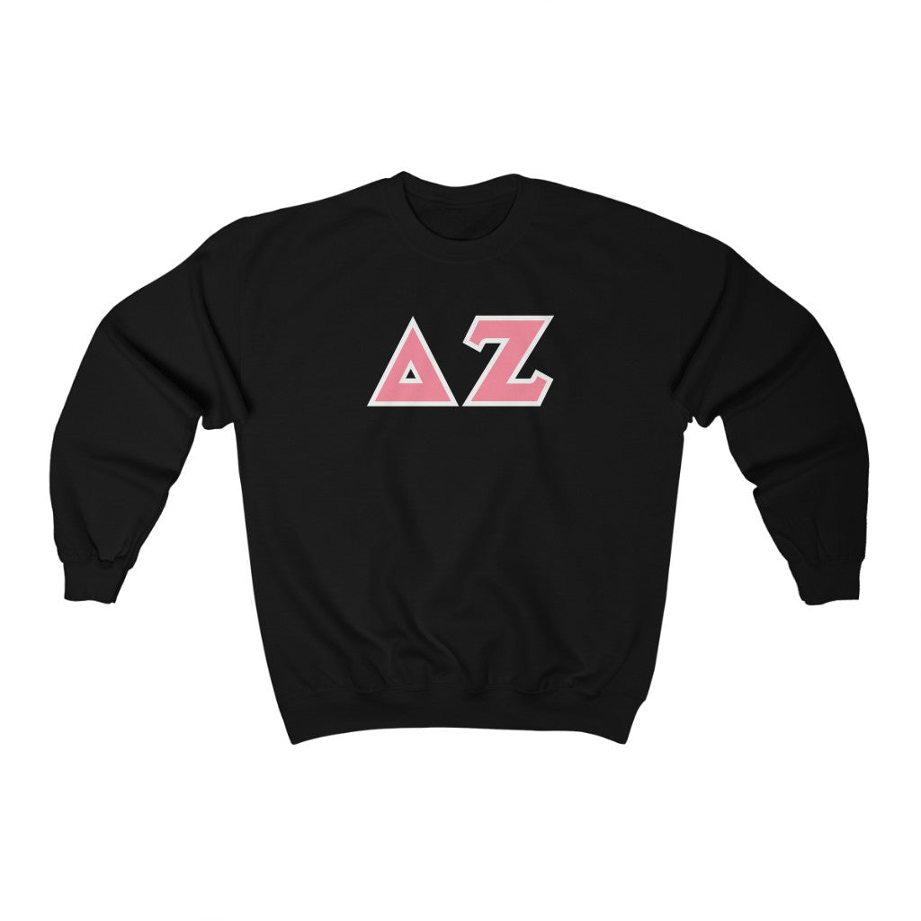 Delta Zeta Printed Letters | Pink & White Border Crewneck