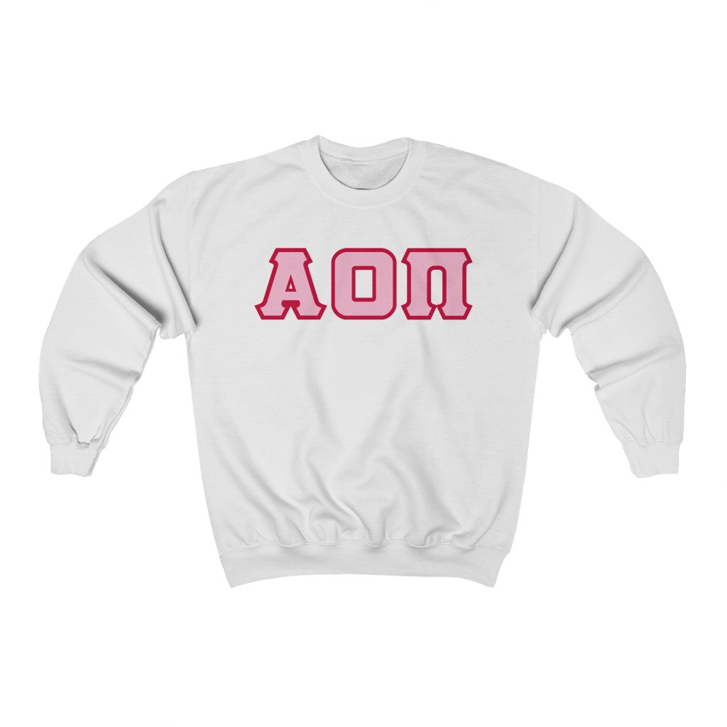 Alpha Omicron Pi Printed Letters | Pink with Red Border Crewneck