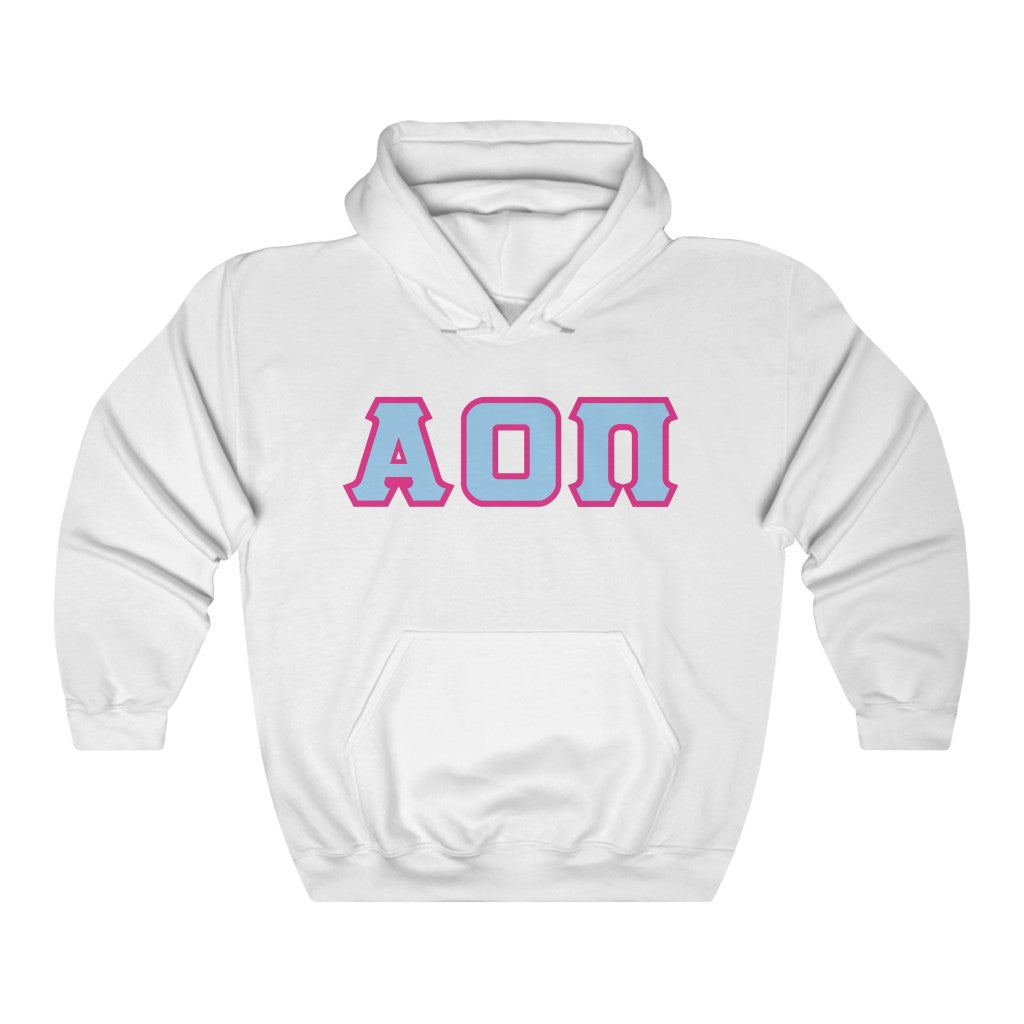 Alpha Omicron Pi Printed Letters | Light Blue with Red Border Hoodie