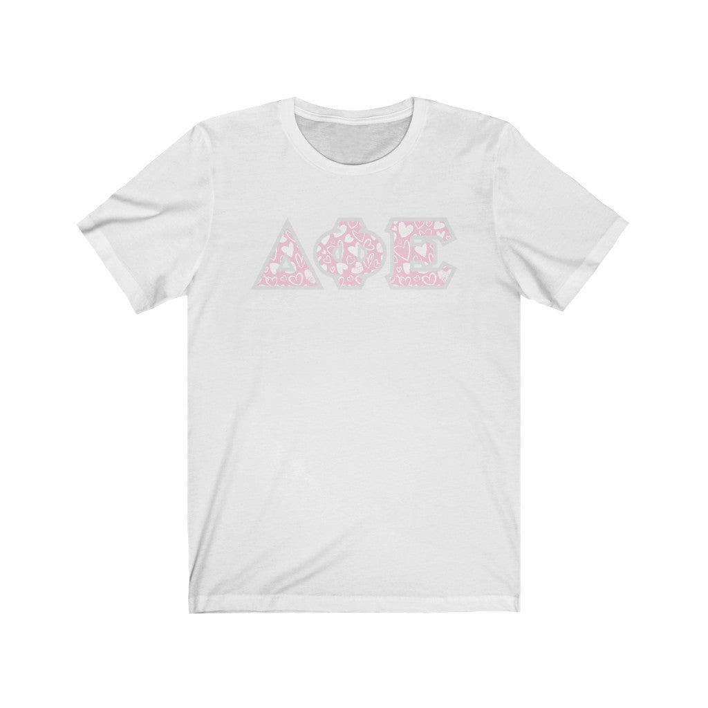 Delta Phi Epsilon Printed Letters | Chalky Hearts T-Shirt