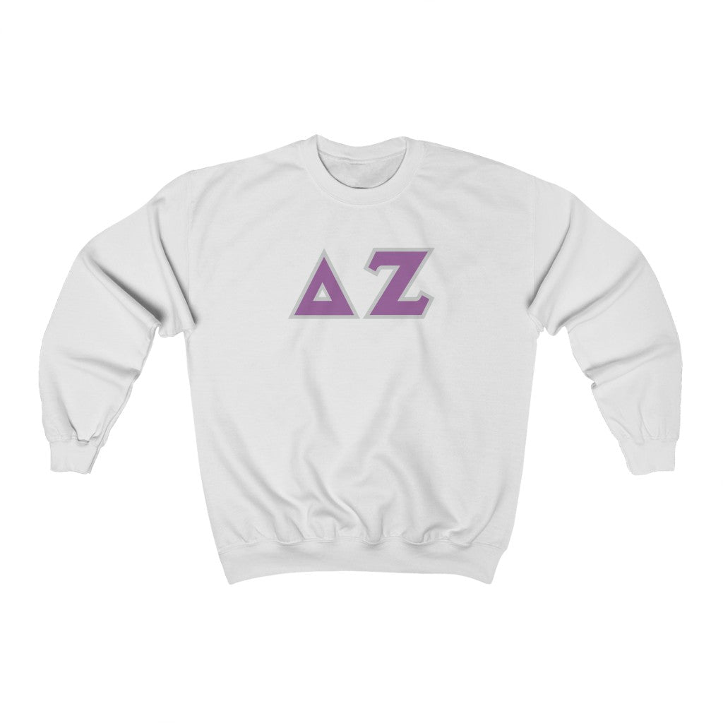 Delta Zeta Printed Letters | Purple & Grey Border Crewneck