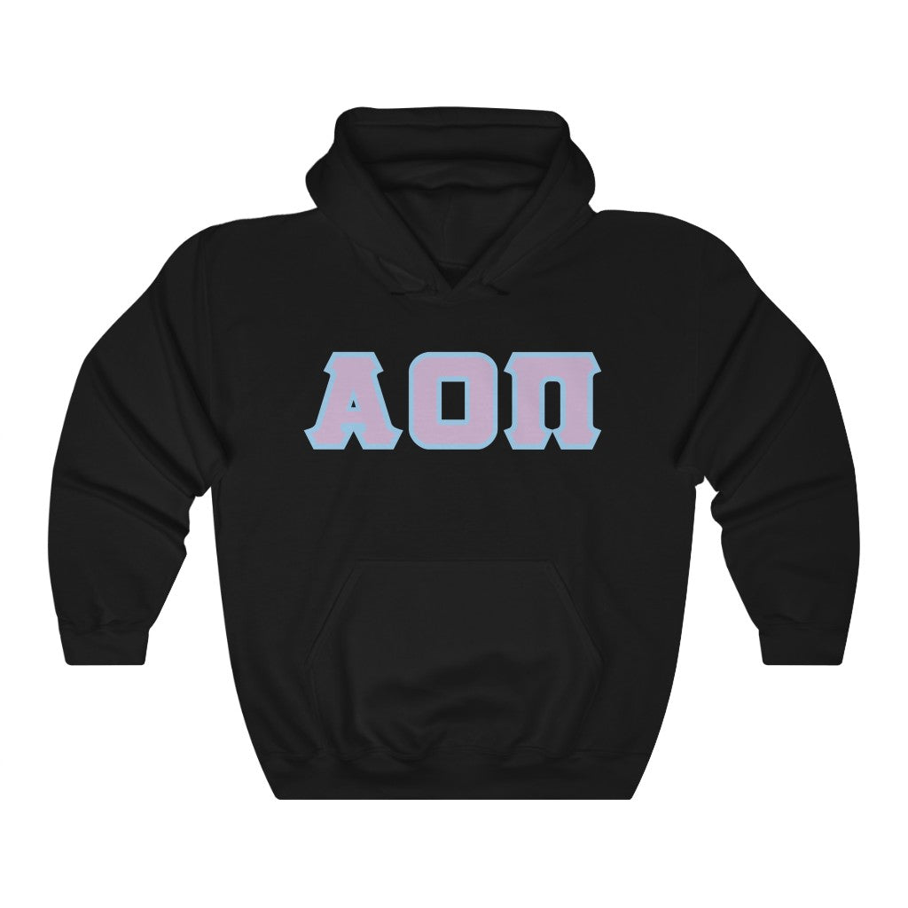 Alpha Omicron Pi Printed Letters | Lavender with L Blue Border Hoodie