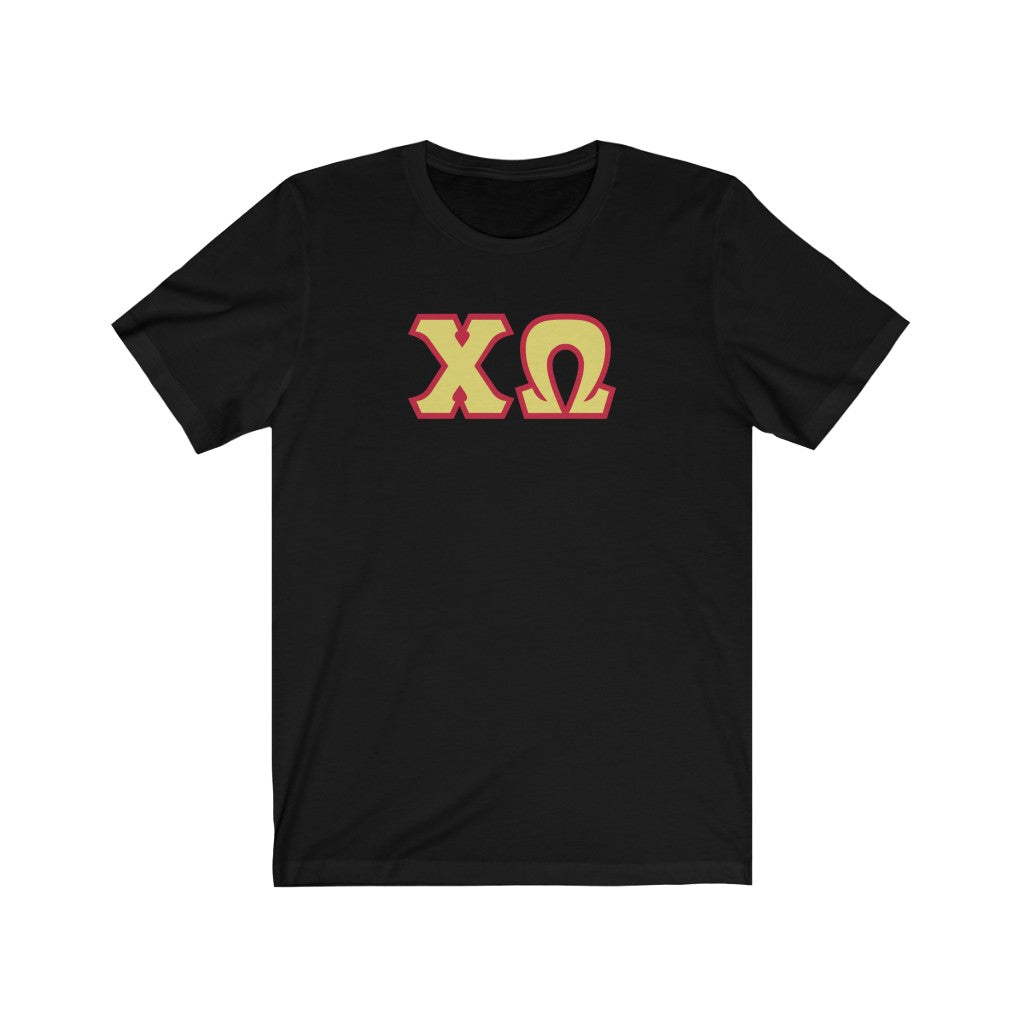 Chi Omega Print Letters | Straw & Cardinal Border T-Shirt