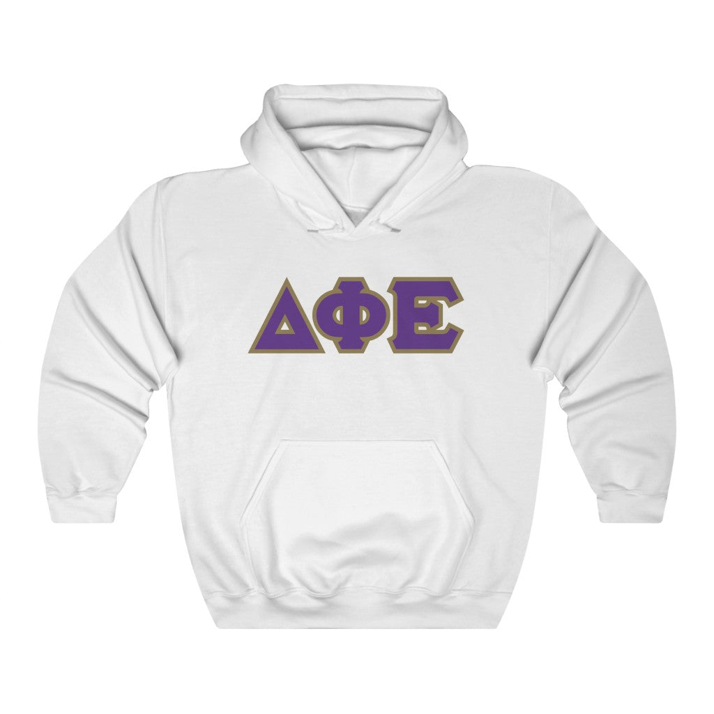 Delta Phi Epsilon Printed Letters | Purple with Gold Border Hoodie