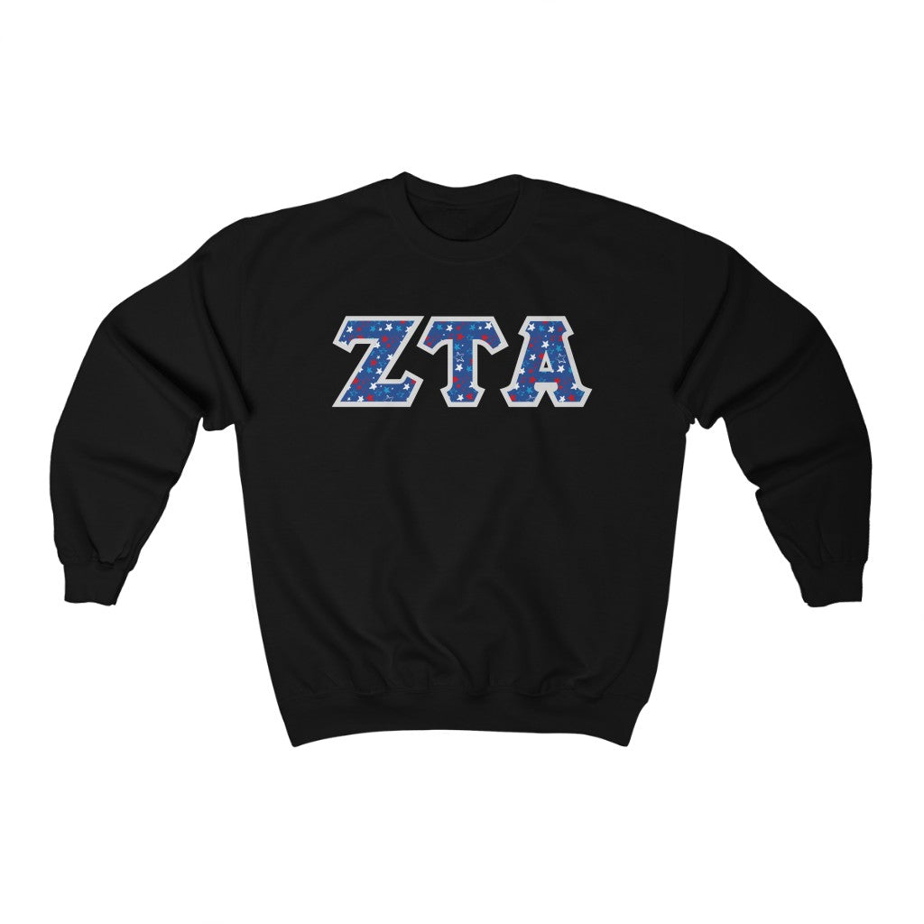 Zeta Tau Alpha Printed Letters | USA Stars Crewneck