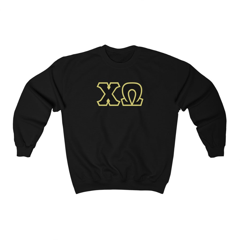 Chi Omega Print Letters | Black with Straw Border Crewneck