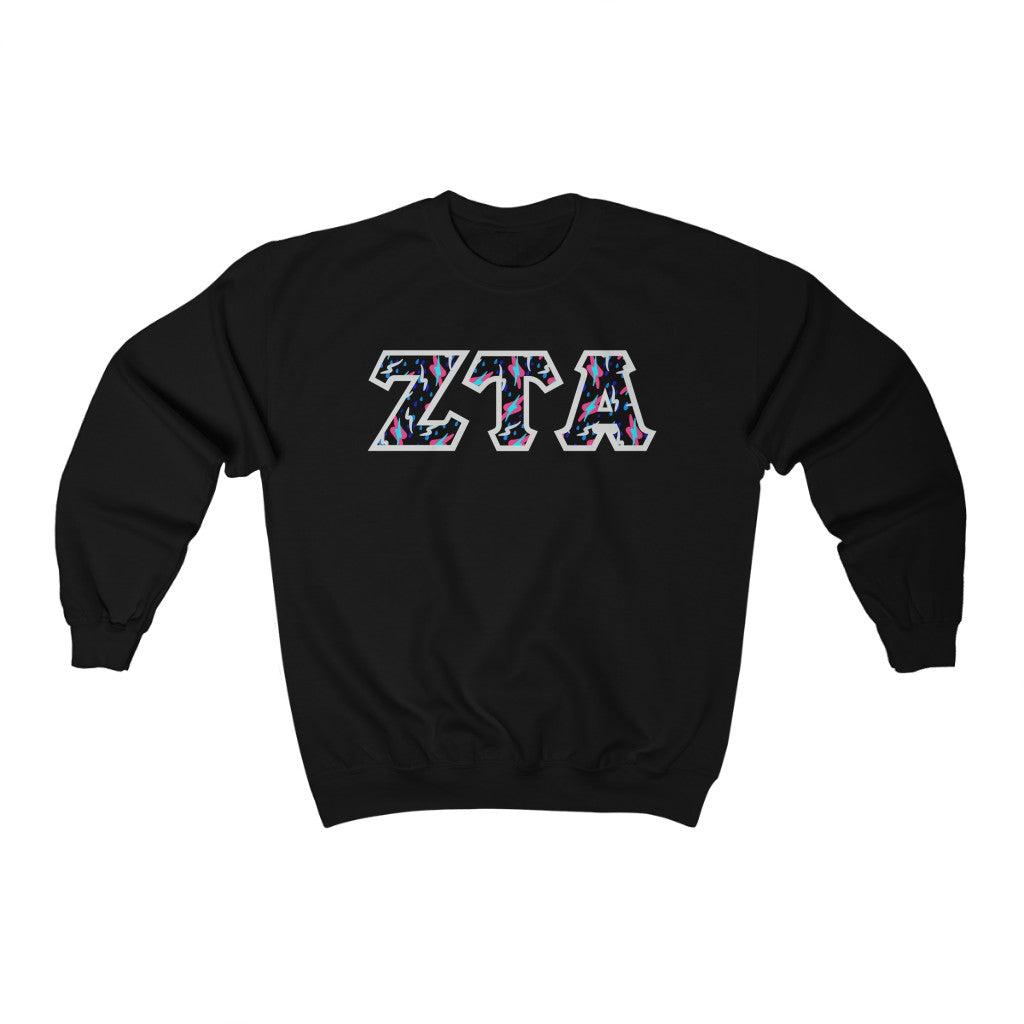 Zeta Tau Alpha Printed Letters | Bayside Black Crewneck