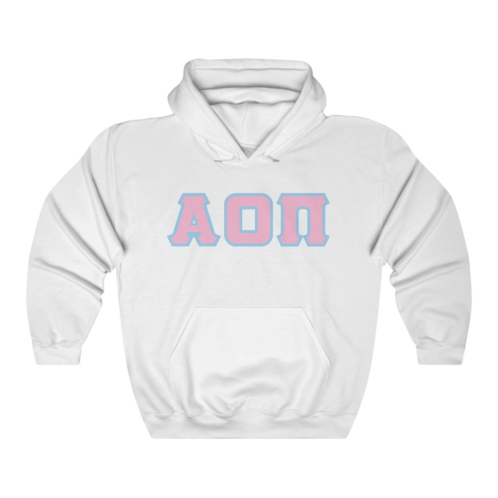 Alpha Omicron Pi Printed Letters | Pink with Light Blue Border Hoodie