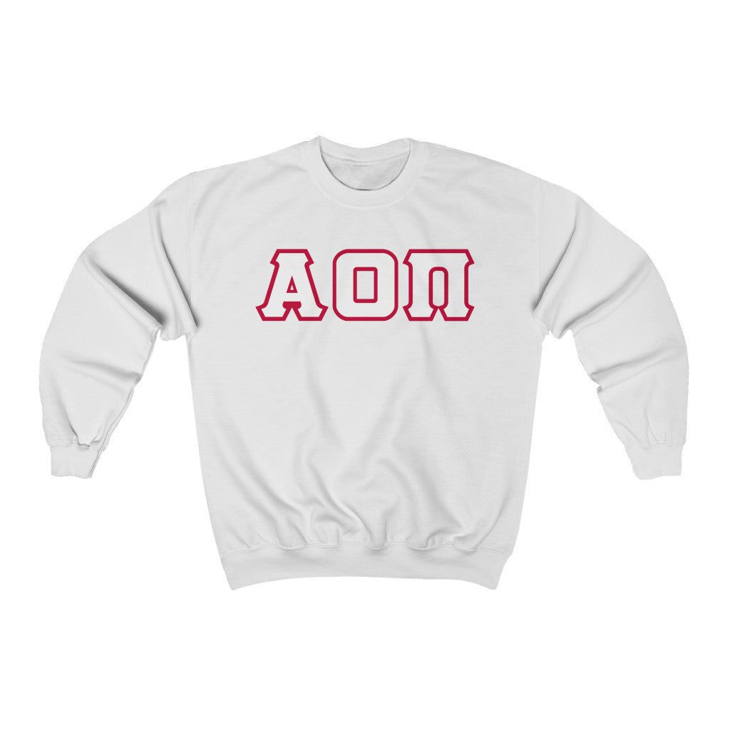 Alpha Omicron Pi Printed Letters | White with Red Border Crewneck