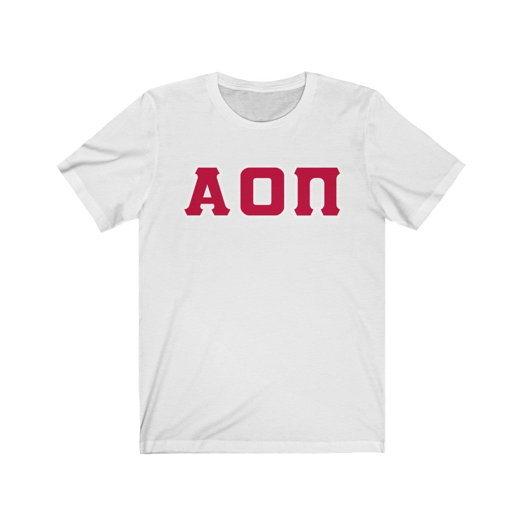 Alpha Omicron Pi Printed Letters | Cardinal with White Border T-Shirt
