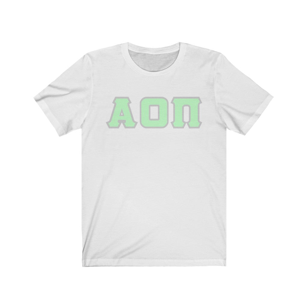 Alpha Omicron Pi Printed Letters | Mint with Grey Border T-Shirt