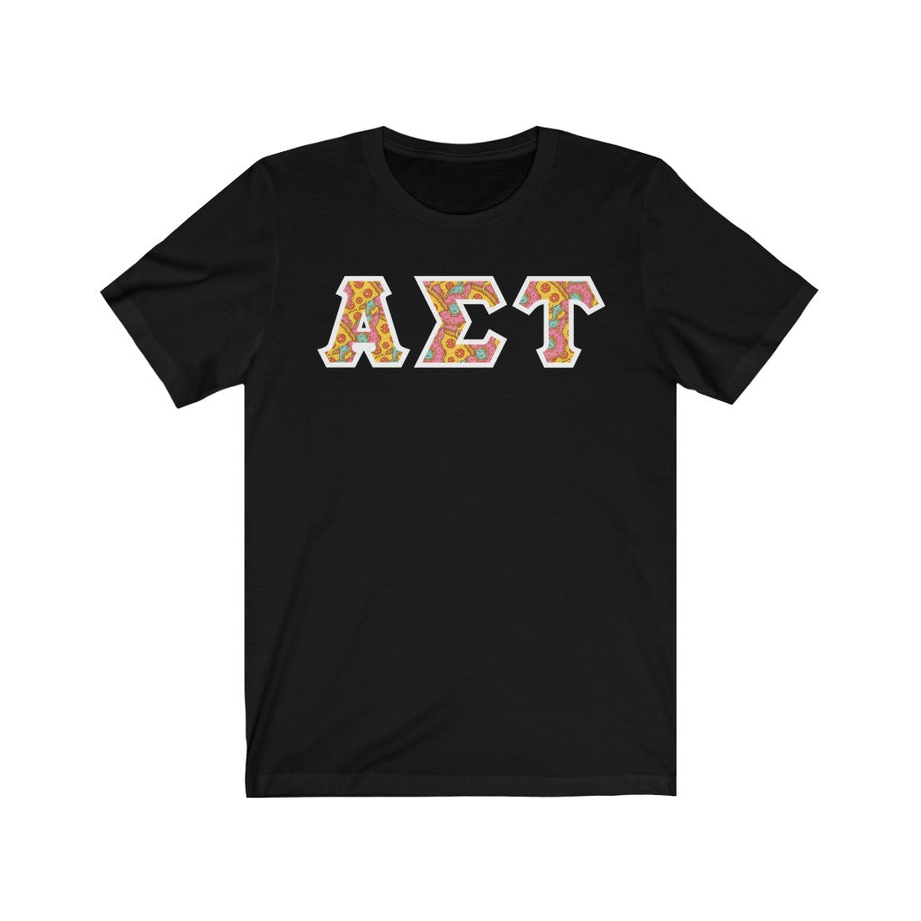 Alpha Sigma Tau Printed Letters | Pizza and Donuts T-Shirt