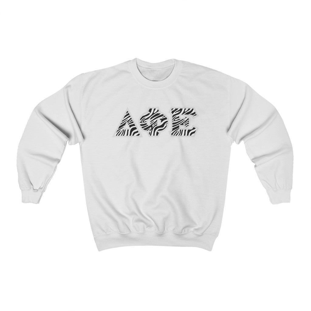 Delta Phi Epsilon Printed Letters | Zebra Pattern Crewneck